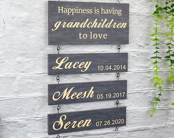 Personalized Wooden Sign, Custom Wooden Family Signs, Family Name Date Sign for Home Decor, Gift for Grandparents, Grandchildren Name Sign