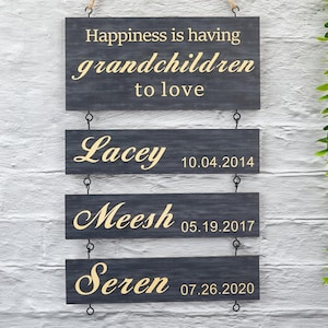 Personalized Wooden Name Sign,Custom Wooden Signs,Family Name Date Sign,Grandchildren Sign,Personalized Gifts for Grandparents,Home Decor