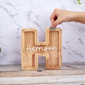 Wooden Letter Piggy Bank, Wooden Money Box, Custom Initial Coin Bank, Name Piggy Bank, Money Box, Gift for Child, Baby Boy Gift, Baby Gift