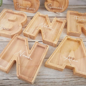 Custom Initial Coin Bank, Wooden Letter Piggy Bank, Wood Alphabet Letter Bank, Personalized Name Piggy Bank, Gift for Child, Baby Gift