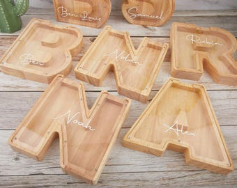 Custom Initial Coin Bank, Wooden Letter Piggy Bank, Wood Alphabet Letter Bank, Personalized Name Piggy Bank, Gift for Child, Baby Gift