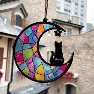 Personalized Cat Sun Catcher,Custom Cat Memorial Suncatcher for Windows Memorial Ornament, Pet Sympathy Gift to Memorialize The Loss