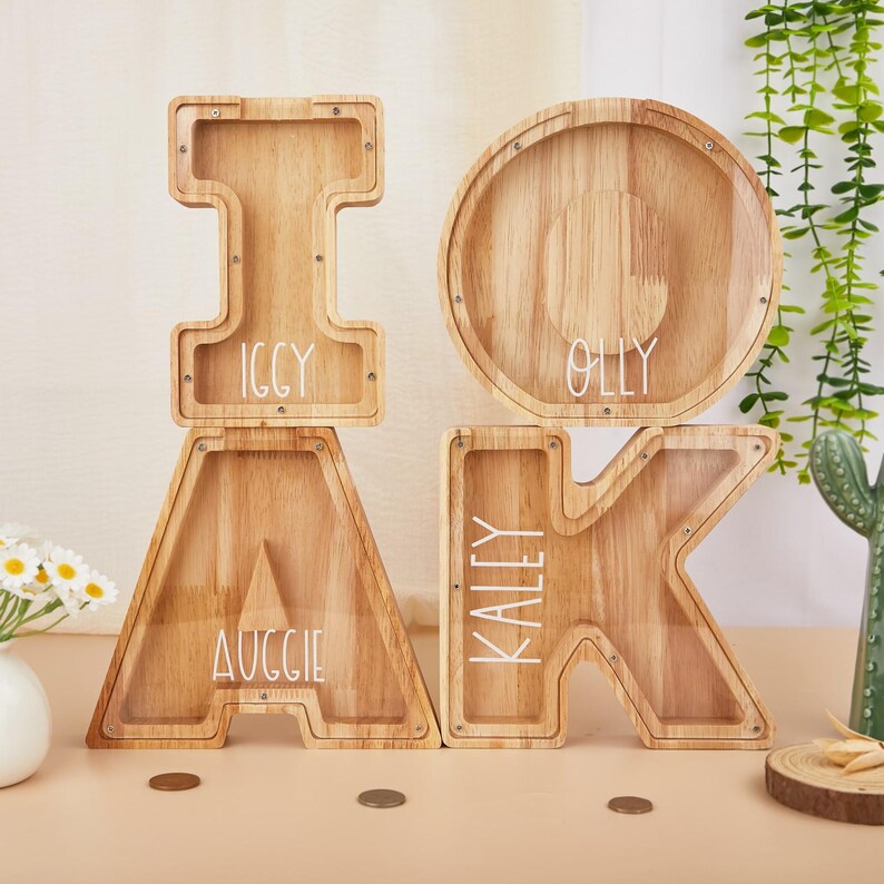 Coin Bank Lettering Personalized Wooden Letter Piggy Bank,custom Name Coin Bank,kids Girl ...