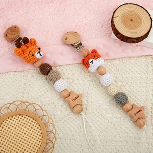 Custom Newborn name Soother Holder,Personalized pacifier chain with name,Babyshower Gift,pacifier strap,Wooden beads,Beech paci clip gift