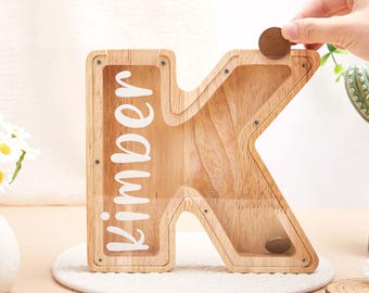 Custom Name Coin Bank,Personalized Letter Piggy Bank, Handmade Wooden Nursery Decor,Kids Girl Boy Birthday Gift,Unique Baby Shower gift