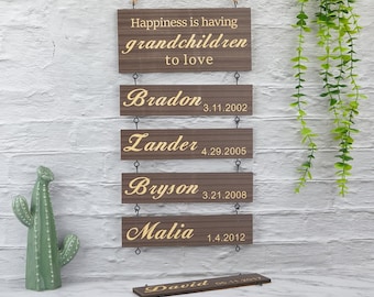 Personalized Wooden Sign,Custom Wooden Name Signs,Family Name/Date Sign for Home Decor,Grandchildren Sign,Personalized Gift for Grandparents