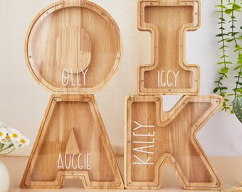 Wood Piggy Bank,Letter Coin Bank for Kids,Wooden Bank,Wooden Piggy Bank,Personalized Gift for Children,Grandchild Gift,Gift for Kids
