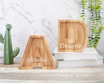Personalized Large Wooden Kids Letter Piggy Bank, Wood Gift For Kids, Wood Alphabet Letter Bank Money Box Birthday, Custom Name Coin Bank