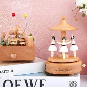 Personalized Wooden Train Music Box,Personalised Ballerina Musical Carousel Wooden,Custom Birthday Gifts, Wooden Music Box,Nursery Decor