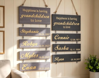 Personalized Wooden Name Sign,Custom Wooden Signs,Family Name Date Sign,Personalized Gifts for Grandparents,Grandchildren Sign,Home Decor