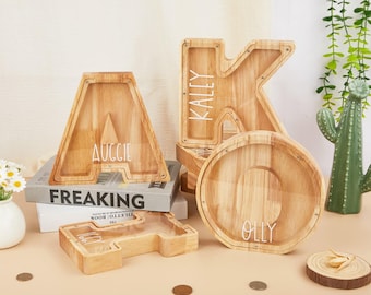 Personalized Wooden Letter Piggy Bank,Custom Name Coin Bank,Kids Girl Boy Birthday Gift,Unique Baby Shower Gift,Sibling Christmas Gift