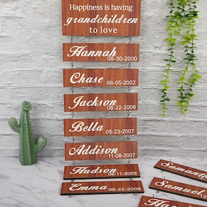 Custom Wooden Signs,Personalized Wooden Name Sign,Family Name Date Sign,Personalized Gifts for Grandparents,Grandchildren Sign,Home Decor