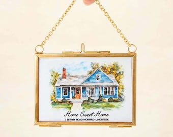 Personalized House Portrait Ornament, Watercolor Painting Vintage Frame Ornament, New Home Gifts, House Warming Gift