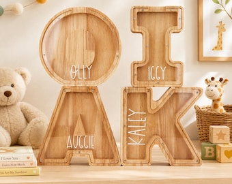 Wooden Letter Piggy Bank, Wooden Money Box, Custom Initial Coin Bank, Name Piggy Bank, Money Box, Gift for Child, Baby Boy Gift, Baby Gift