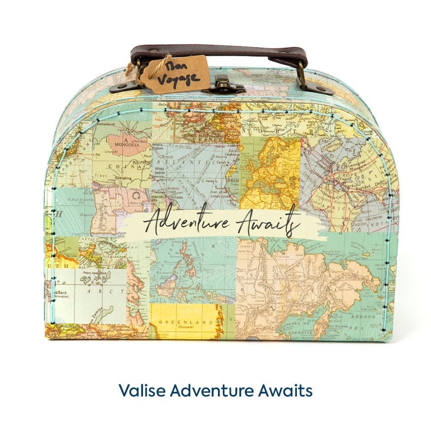 Valise Enfant Vintage en Carton Rigide 100% Recyclé Pastel Mappemonde - Mummy Tamtam