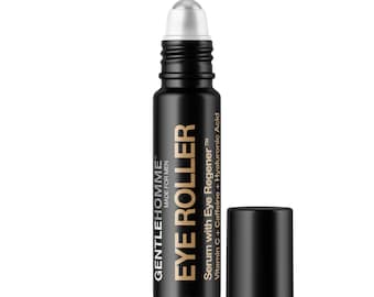 Men's Caffeine Eye Roller Serum with Hyaluronic Acid and Vitamin C - Reduce Dark Circles Puffiness Eye Bags - Made in USA