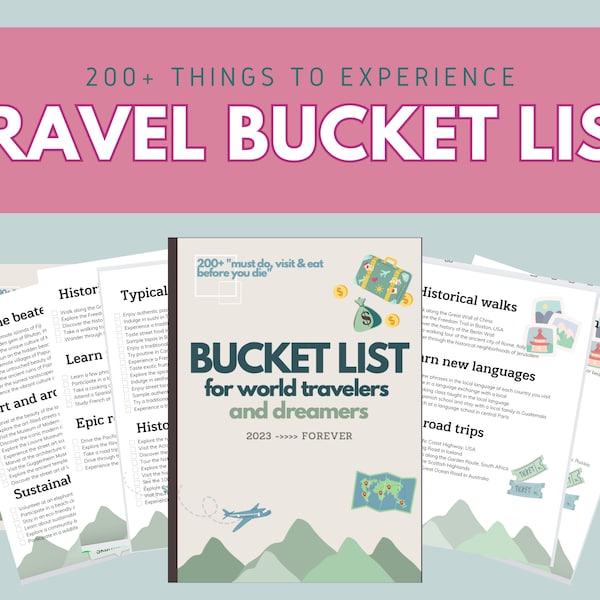 Travel bucket list | Digital bucketlist with 200+ experiences | Printable bucket list | Travel wishlist | Instant download | Digital product