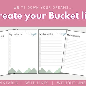 Printable Bucket List | Fill out bucket list with check boxes | Lined or unlined wishlist