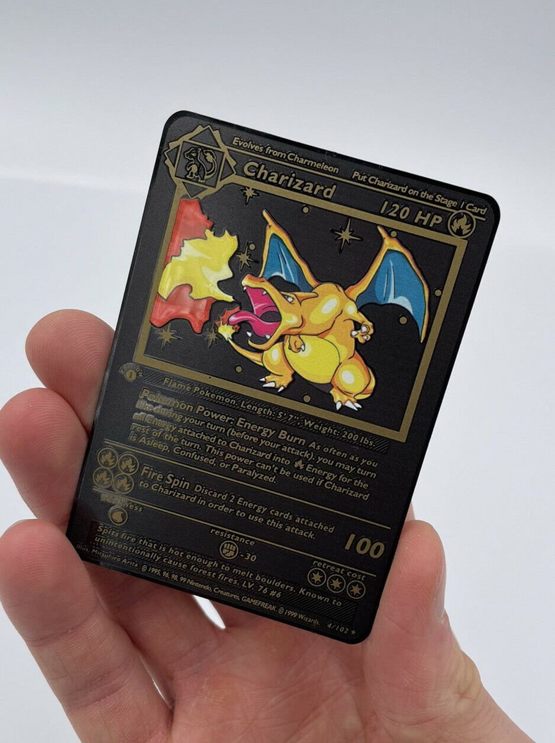 Charizard 1st Edition Base Set Black Metal Pokemon Card Custom Etsy