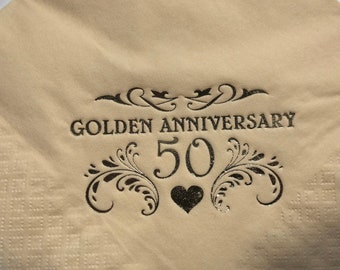 Golden Wedding Anniversary Crème Table Table Serviettes / Serviettes 40cm 3ply Quality Pack de 15