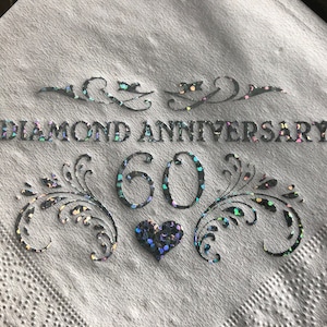 Tovaglioli per cocktail e bevande per il 60° anniversario di nozze di diamante, tovaglioli di carta riciclata con design stampato in lamina scintillante