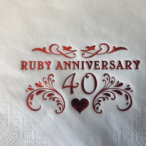 Tovaglioli Ruby Wedding 40th Anniversary Tovaglioli Tovaglioli da cena di lusso a 3 veli, confezione da 15