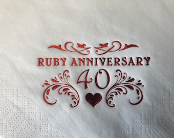 Ruby Wedding 40th Anniversary Napkins Serviettes 3ply luxury dinner napkins pack of 15