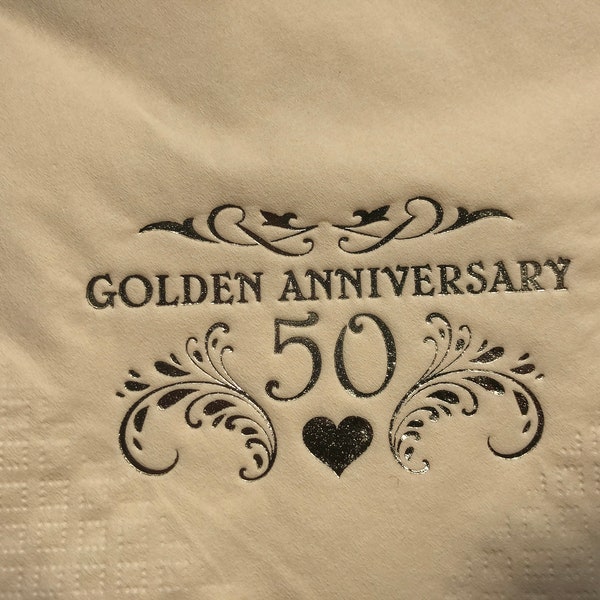 Crema 50 ° Golden Wedding Anniversary Tovaglioli a buffet Tovaglioli Confezione da 40