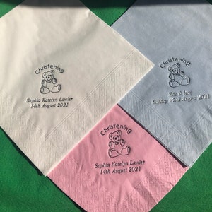 50 x tovaglioli per battesimo personalizzati con motivo orsetto in lamina d'argento, qualità 3 strati