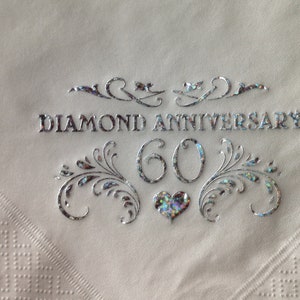 60th Diamond Anniversary Napkins Party Tableware Pack of 15 x 3ply soft Dinner Napkins image 1