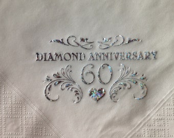 Servilletas de fiesta del 60.º aniversario de diamantes, paquete de 15 servilletas suaves de 3 capas