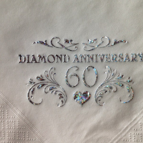 60th Diamond Anniversary Napkins Party Tableware Pack of 15 x 3ply soft Dinner Napkins