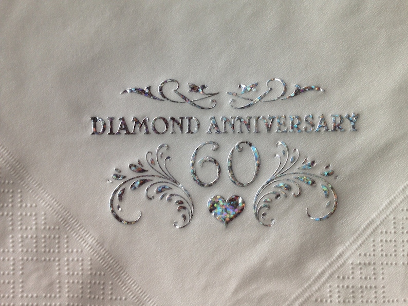 60th Diamond Anniversary Napkins Party Tableware Pack of 15 x 3ply soft Dinner Napkins image 1