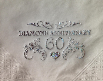 60th Anniversary Off White recycled 3ply Napkins with iridescent Sparkling Foil, Pack of 15