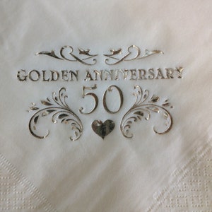 Golden Wedding Anniversary White Table Dinner Napkins Pack of 15 Quality 3ply