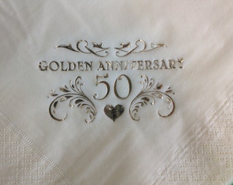 Servilletas de mesa blancas para aniversario de bodas de oro, paquete de 15, calidad de 3 capas