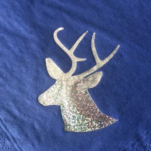 Tovaglioli per feste di Natale, tovaglioli da tavola, blu indaco, design con testa di cervo in argento scintillante, qualità 3 strati