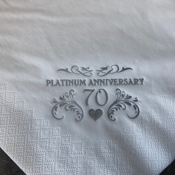 70th Platinum Anniversary Napkins Party Tableware Pack 15 3ply Soft 40cm Dinner Serviettes