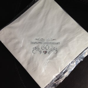 60th Diamond Anniversary Napkins Party Tableware Pack of 15 x 3ply soft Dinner Napkins image 3