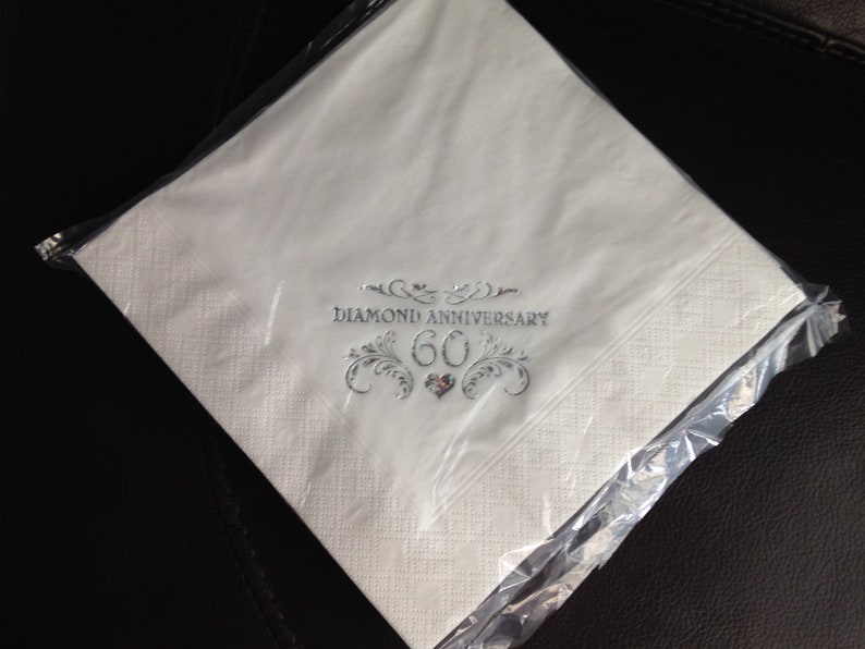 60th Diamond Anniversary Napkins Party Tableware Pack of 15 x 3ply soft Dinner Napkins image 3