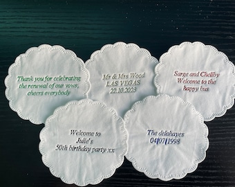 100 posavasos de papel personalizados para bebidas: bodas, aniversarios, cumpleaños, compromisos y fiestas.