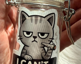 Introvert Glass Stash Jar with Cat AntiSocial Gift | Small Airtight Odor Proof Trinket Keeper