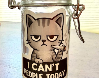 Smell Proof Glass Stash Jar with Grumpy Cat | Airtight Secret Stash for Herbs or Spice Storage | Small Gag Gift