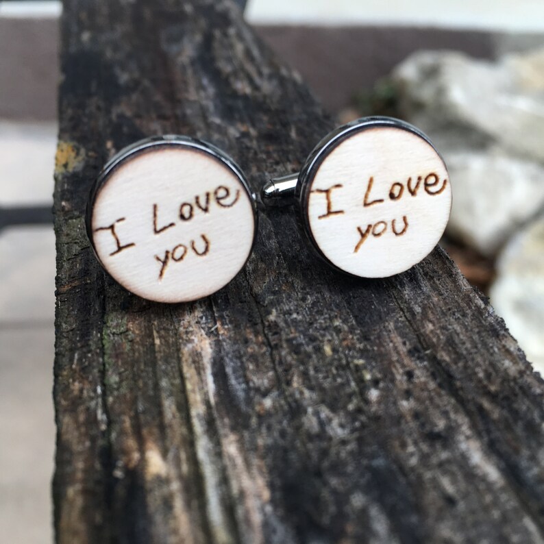 Gift for Father Personalized Wood Engraved Handwriting Cufflinks