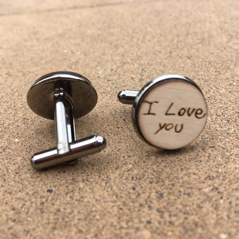Gift for Father Personalized Wood Engraved Handwriting Cufflinks