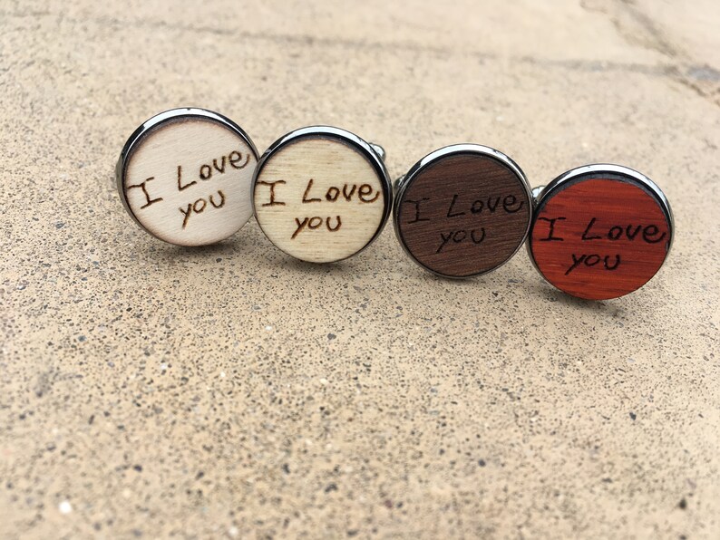 Gift for Father Personalized Wood Engraved Handwriting Cufflinks