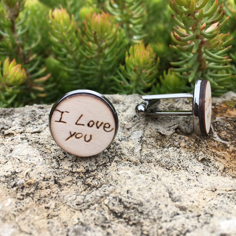 Gift for Father Personalized Wood Engraved Handwriting Cufflinks