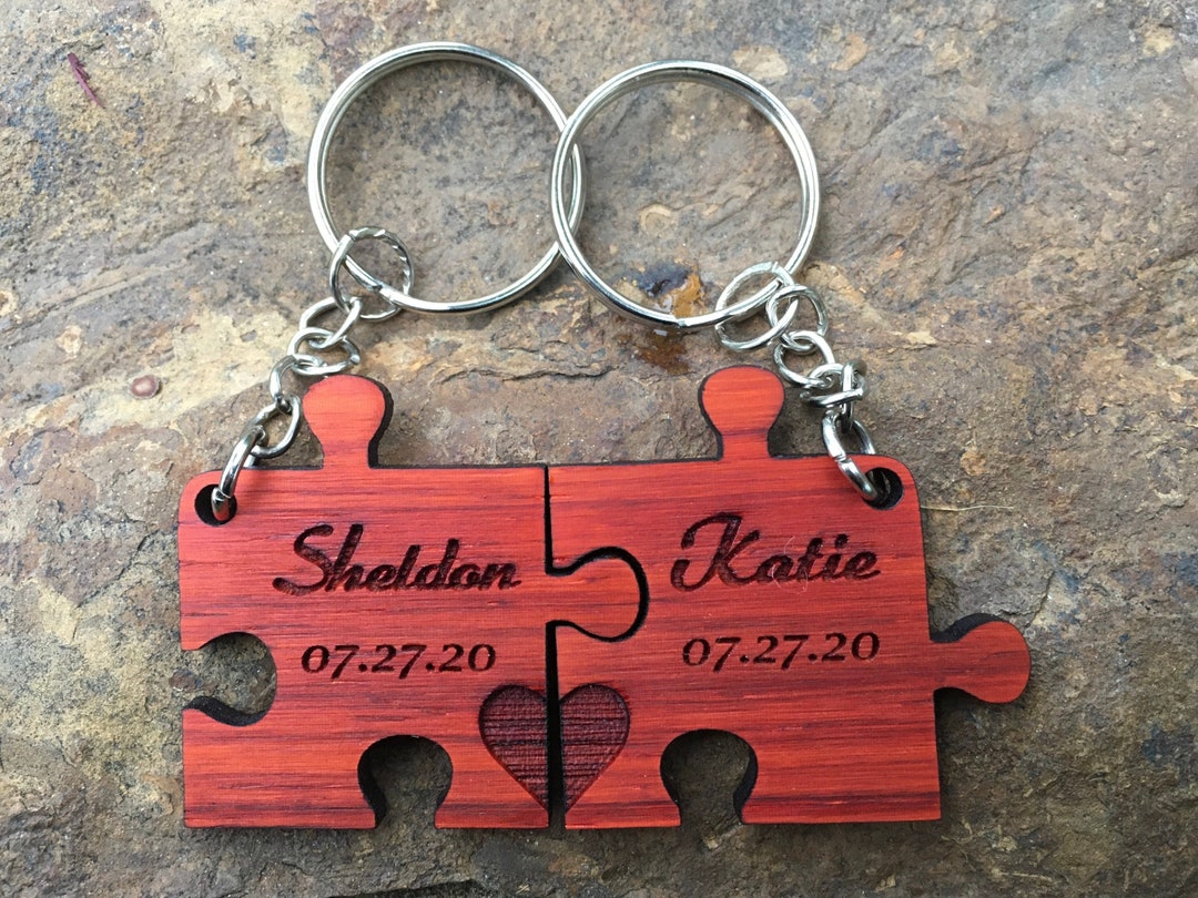 Couples Keychain Custom Puzzle Keychain Cute Wood Keychain Etsy
