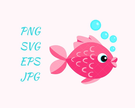 Download Clipart Cute Little Fish Pink Cartoon Happy Fish Vector Etsy
