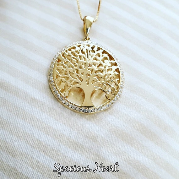 14K Gold Tree of Life Pendant Diamond Tree of Life Necklace Etsy